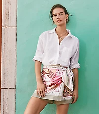 Petite Palm Linen Cotton Wrap Skort