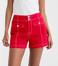 Rivete Petite Curvy Double Shank High Rise Denim Shorts Maple Cherry