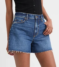 Rivete Curvy Destructed High Rise Cut Off Denim Shorts in Dark Wash