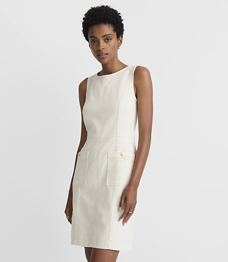 Seamed Denim Mini Pocket Dress Ecru