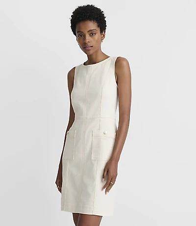 Seamed Denim Mini Pocket Dress Ecru