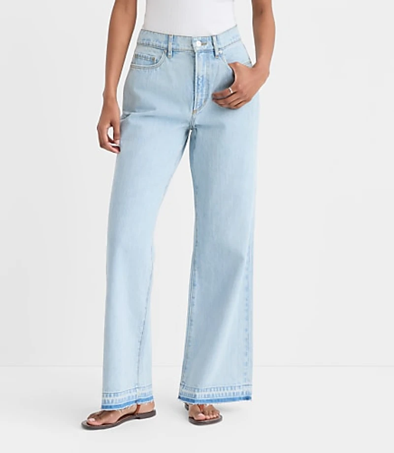 Rivete Petite Curvy Unpicked High Rise Wide Leg Jeans Wave Wash