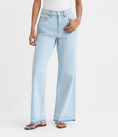 Rivete Petite Curvy Unpicked High Rise Wide Leg Jeans Wave Wash