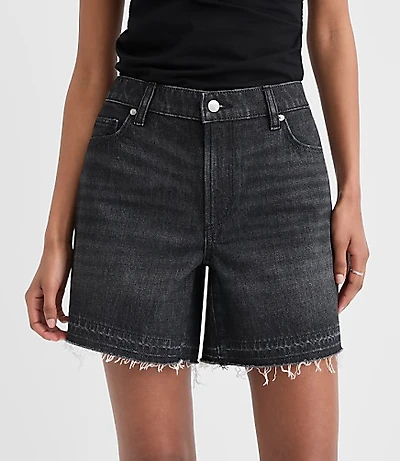 Rivete Petite Curvy Unpicked Boyfriend Shorts Noir Wash