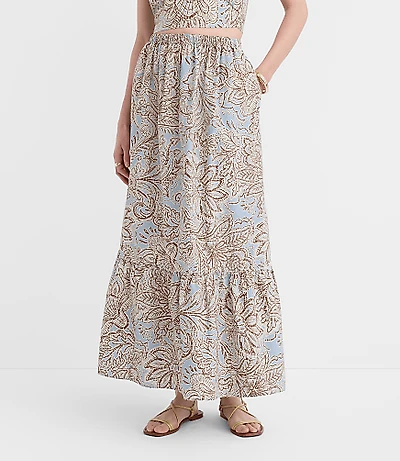 Petite LOFT Beach Floral Poplin Tiered Maxi Pocket Skirt