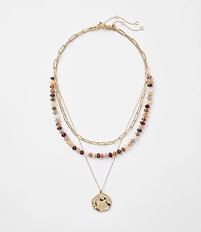 Coin Beaded Layered Necklace Set