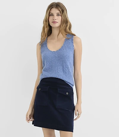 Petite Heathered Scalloped Pointelle Sweater Tank Top