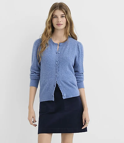 Pointelle Puff Sleeve Cardigan