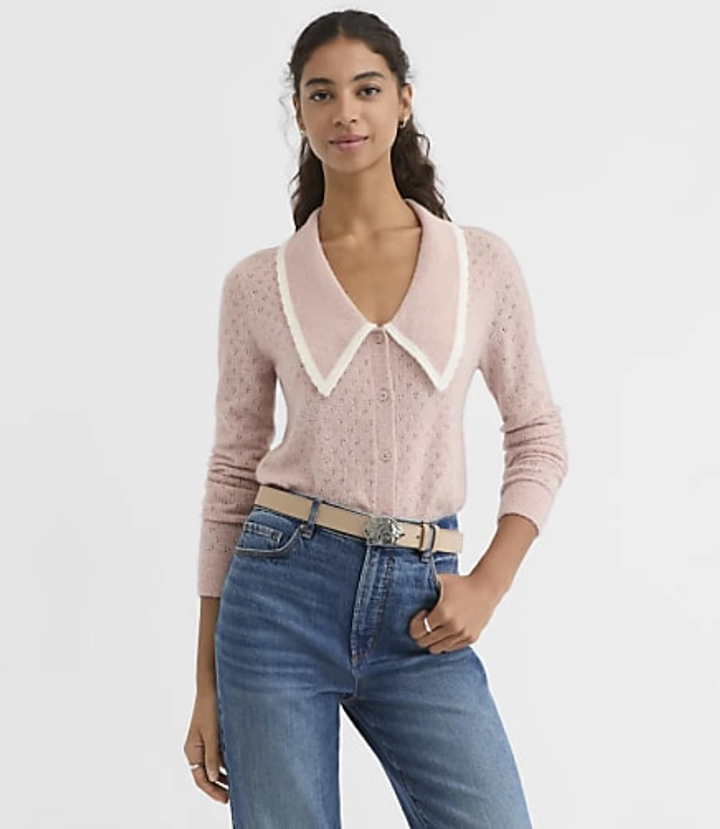 Pointelle Sailor Collar Cardigan