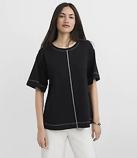 Topstitched Jersey Abbreviated Tee