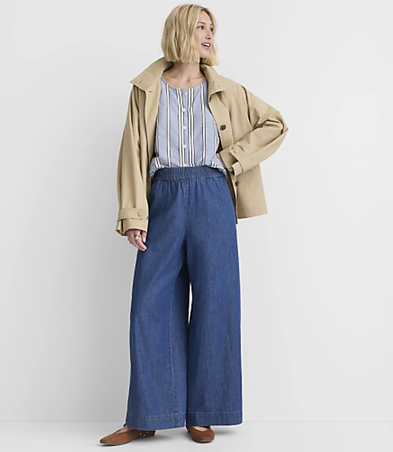 Pull On Wide Leg Pant Chambray