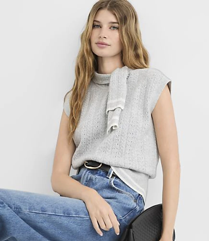 Heathered Pointelle Scarf Sweater