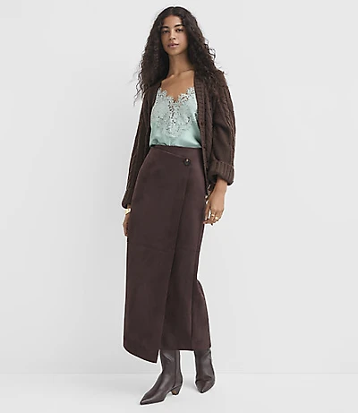 Petite Faux Suede Midi Wrap Skirt