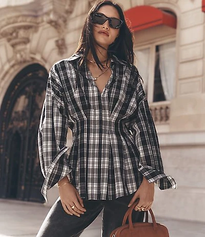 Plaid Poplin Pleated Waist Shirt