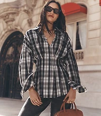 Plaid Poplin Pleated Waist Shirt