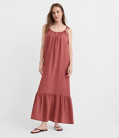 Petite LOFT Beach Tie Strap Linen Cotton Maxi Dress