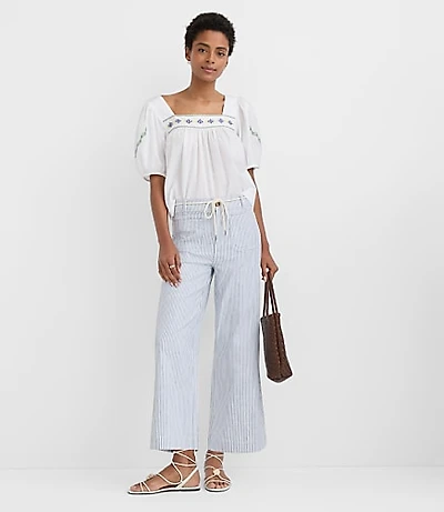 Petite Belted Palmer Wide Leg Crop Pants Striped Twill