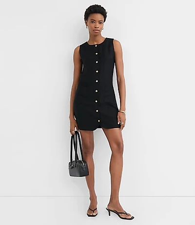 Petite Linen Blend Button Mini Pocket Dress