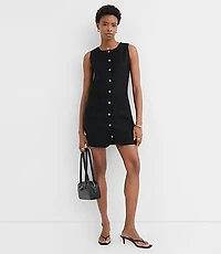 Petite Linen Blend Button Mini Pocket Dress