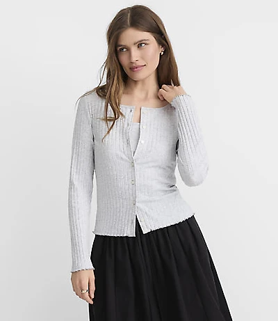 Heathered Ruffle Ribbed Cardigan