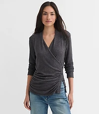 Heathered Button Side Ruched Top