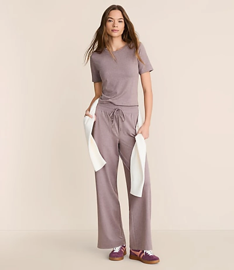 Lou & Grey Heathered Brushedsoft Slim Wide Leg Pants