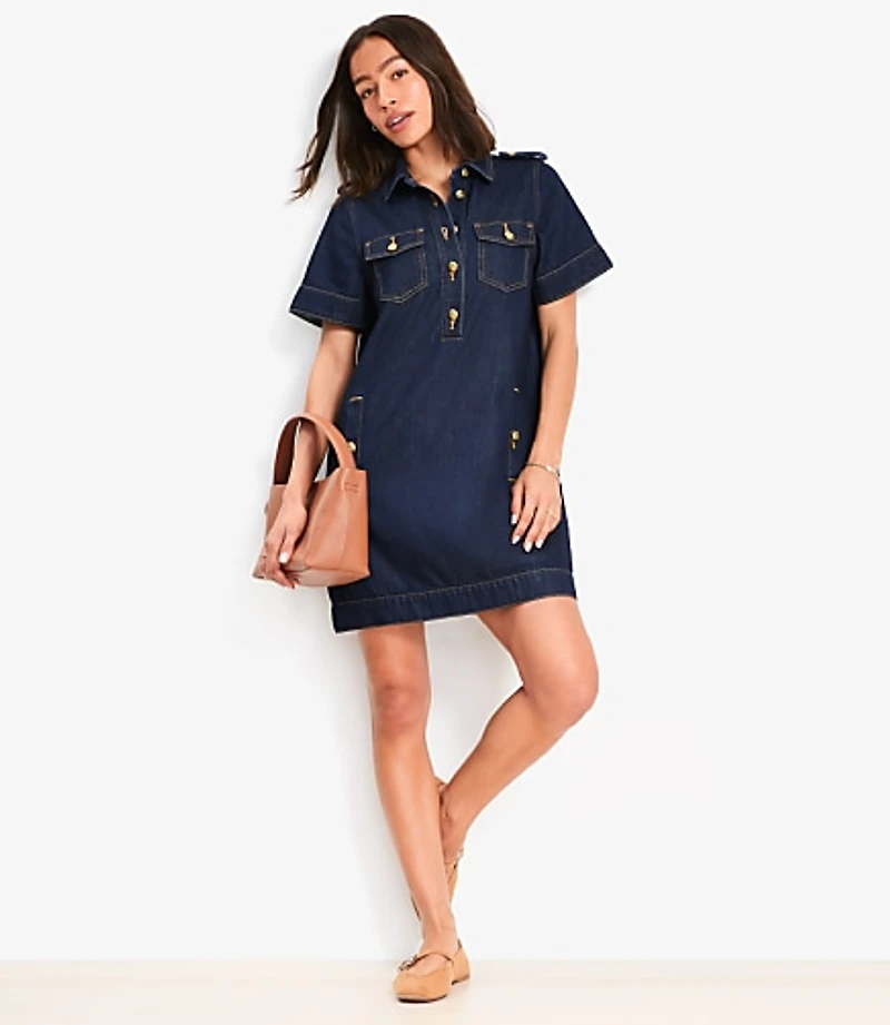 Denim Mini Pocket Dress in Classic Rinse Wash