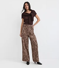 Belted Fluid Pull On Wide Leg Pants Leopard Print