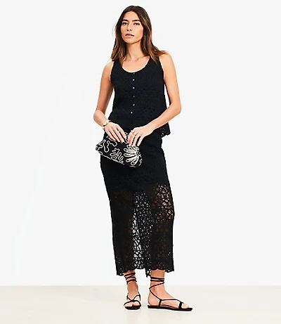 Petite Scalloped Crochet Midi Skirt