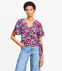 Floral Flutter Sleeve Wrap Blouse