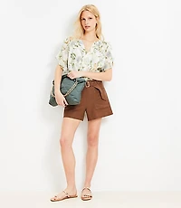 Belted Patch Pocket Shorts in Linen Blend