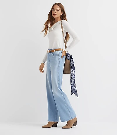 Studded High Rise Wide Leg Jeans Mid Vintage Wash