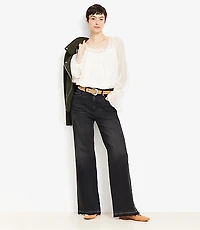 Unpicked Hem High Rise Wide Leg Jeans Washed Black