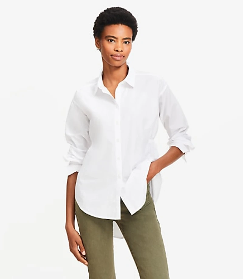 Petite Poplin Cutout Back Tunic Shirt