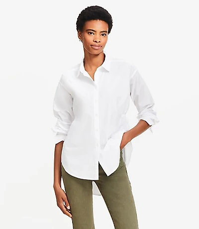 Petite Poplin Cutout Back Tunic Shirt