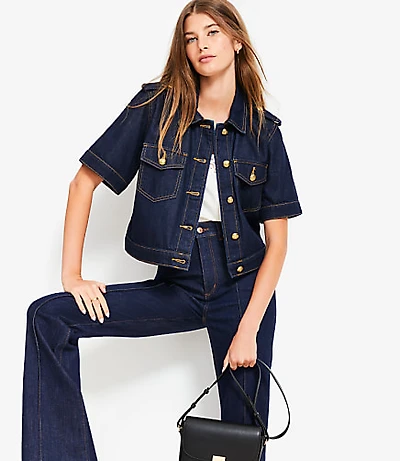 Petite Short Sleeve Denim Jacket in Classic Rinse Wash