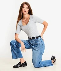 Petite Heathered Ribbed Scoop Neck Tee