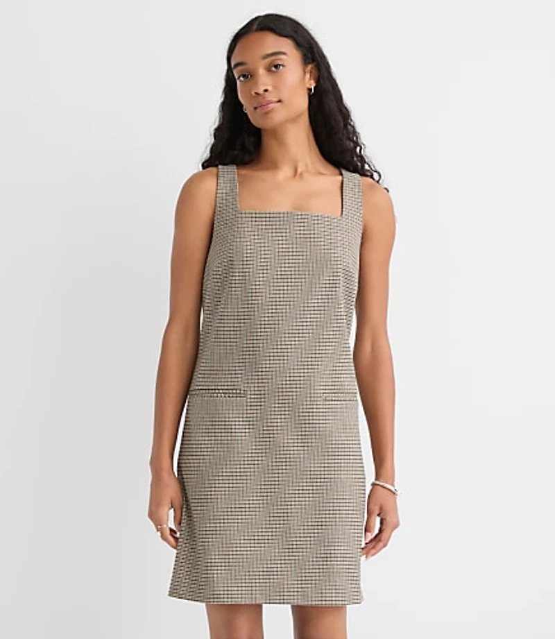 Plaid Square Neck Mini Pocket Dress
