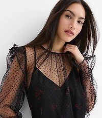 Velvet Dot Tulle Floral Cami Blouse