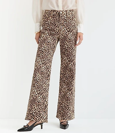 Curvy High Rise Wide Leg Jeans Leopard Print