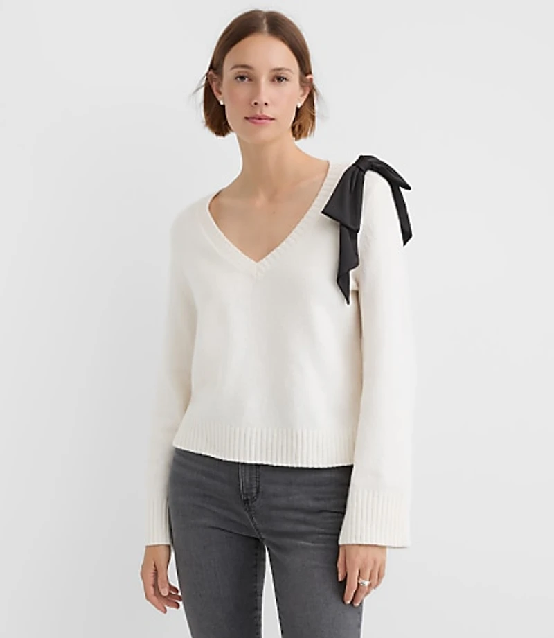 Satin Bow Wide Sleeve Sweater