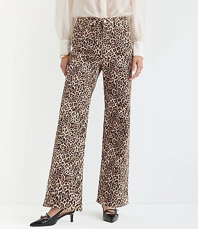 Petite Curvy High Rise Wide Leg Jeans Leopard Print