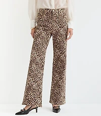 Petite Curvy High Rise Wide Leg Jeans Leopard Print