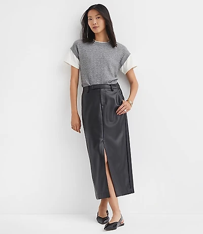 Petite Faux Leather Midi Pocket Skirt