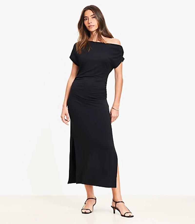 Tall Asymmetrical Ruched Midi Dress