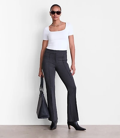Petite LOFT Versa Pintucked Ponte Flare Pants Pinstripe