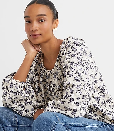 Petite Floral Bubble Blouse