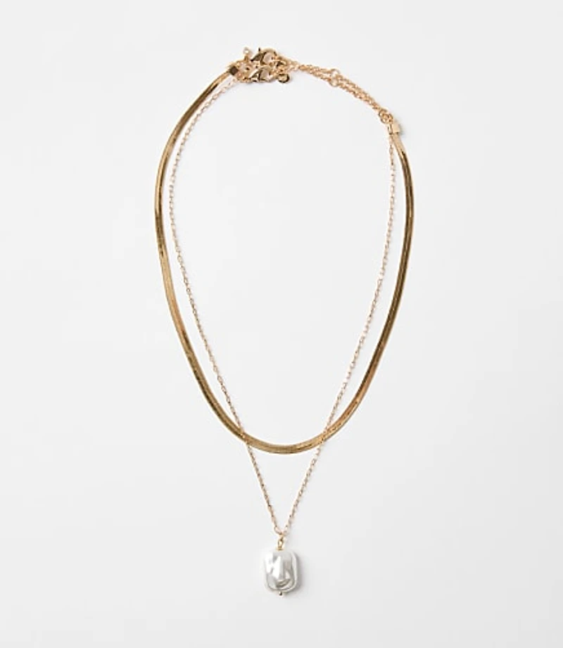 Pearlized Layered Chain Link Necklace Set