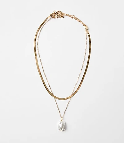 Pearlized Layered Chain Link Necklace Set