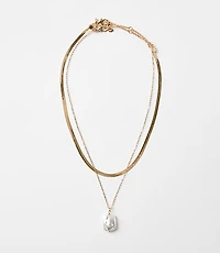 Pearlized Layered Chain Link Necklace Set